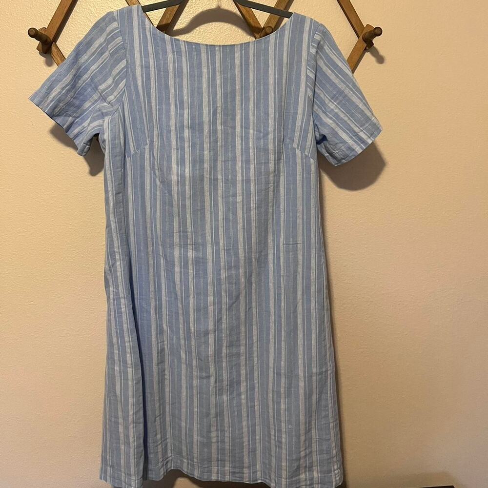 Anthropologie NWT Light Blue Striped Open Back Bow Mini Dress Womens Size 8